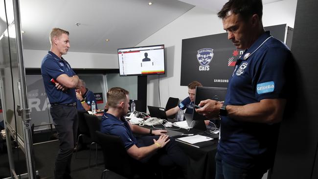 Geelong’s recruiting staff at work at the 2019 AFL Draft.