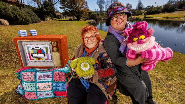 Pam Burley, and Bette Bonney getting set for Jumpers and Jazz at Warwick running from 20-30 July. Picture: Glenn Hunt.