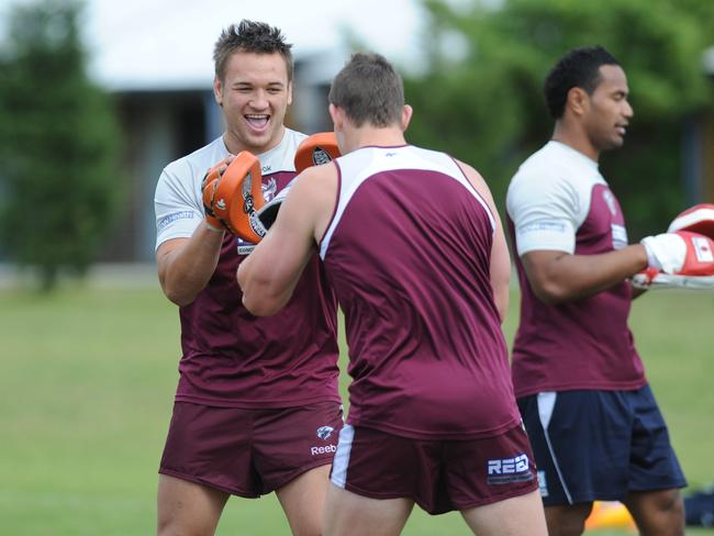 Jared Waerea-Hargreaves on the pads during his time at the Sea Eagles.