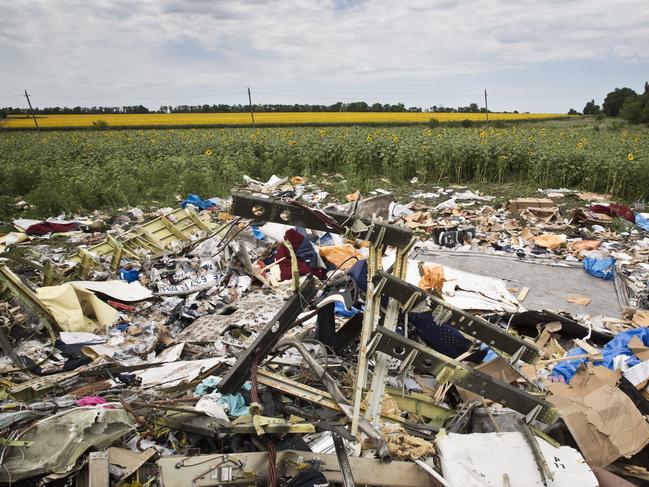 Debris and objects found scattered on the ground where Malaysian Airlines flight MH17 fell from the sky in Rozsypne, Eastern Ukraine. Picture: Ella Pellegrini