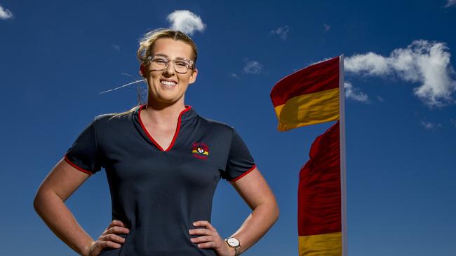 Kurrawa clubbie Rachel Eddy rescued two swimmers in the dark while she was working a shift at her surf club’s bistro. She had to kick off her shoes and paddle out. Picture: Jerad Williams