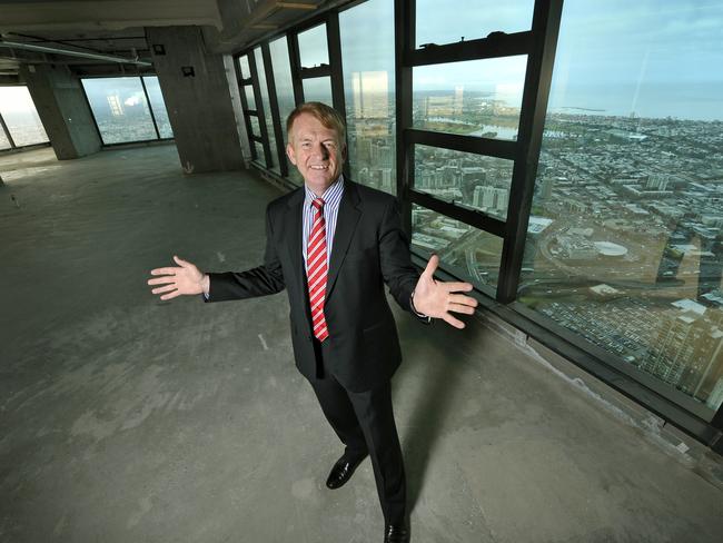 Greg Hocking showing off the Eureka Tower top floor shell.
