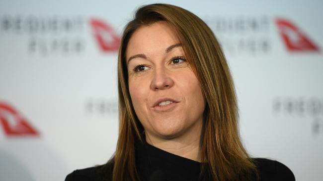 Qantas Loyalty chief executive Olivia Wirth addresses a crowd during a Frequent Flyer program conference at the Sydney Cricket Ground in June. Picture: AAP