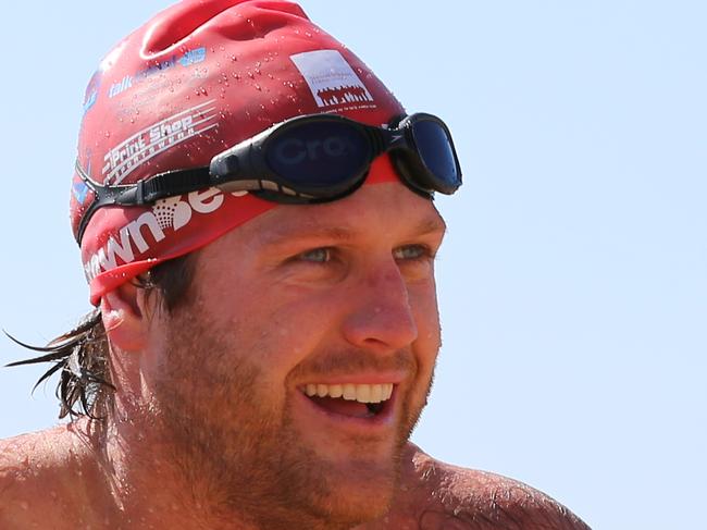 Campbell Brown takes a dip at Dover harbour, before attempting to cross the English Channel.