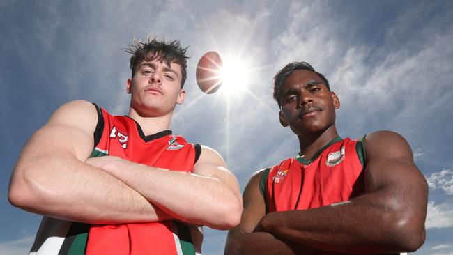 Henley High potential AFL draftees Bailey Chamberlain (L) and Phoenix Spicer (R) will line up in the All Schools Cup grand final against PAC on Tuesday. Picture: Tait Schmaal.