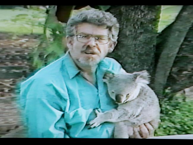 Rolf Harris appearing in a Queensland video. Pic Mark Calleja