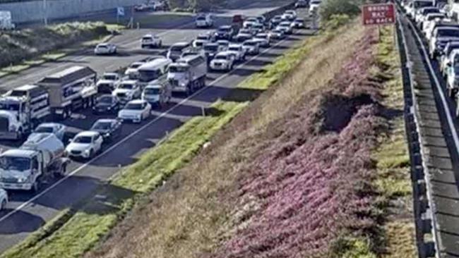 A 27-year-old man was treated by paramedics on the scene and is being transported to Westmead Hospital in a critical condition following a serious crash on the M4 on Monday morning. Picture: Today Show.