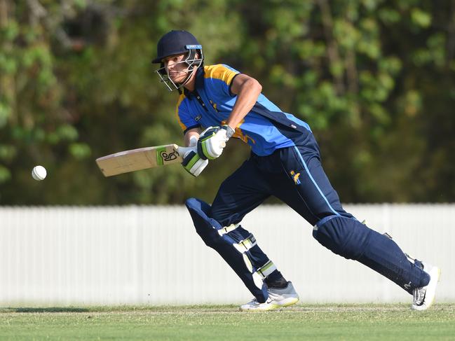 Hugho Burdon bats against Toombul on Saturday. Picture: Steve Holland