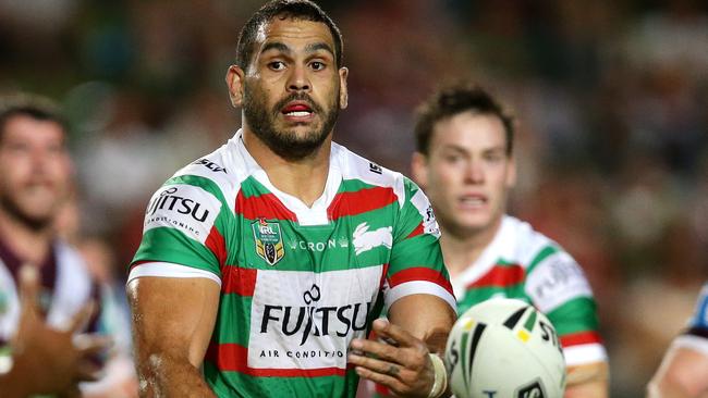 Rabbitoh's Greg Inglis passes during the Round 5 NRL game between the Manly Sea Eagles and the South Sydney Rabbitohs at Brookvale Oval , Brookvale.Picture Gregg Porteous