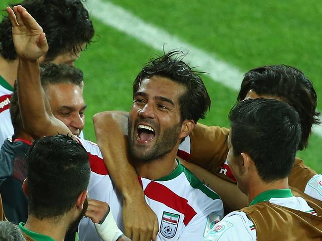 MELBOURNE, AUSTRALIA - JANUARY 11: Masoud Shojaei #7 of Iran celebrates after he scored a goal during the 2015 Asian Cup match between IR Iran and Bahrain at AAMI Park on January 11, 2015 in Melbourne, Australia. (Photo by Robert Cianflone/Getty Images)