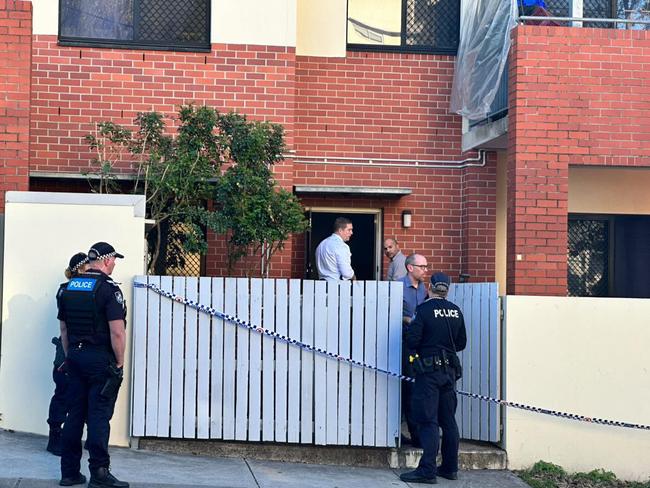 Police on the scene at a Bowen Hills address. Picture: Andreas Nicola