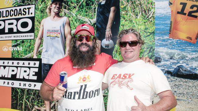 Donny Neil and his mate Gildo at the Gold Coast Pro, Burleigh Heads. Picture: Glenn Campbell