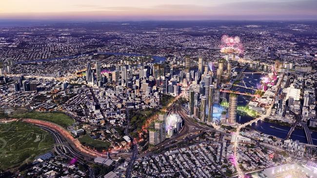 Aerial view of proposed ideas for Brisbane for the 2032 Olympic Games.