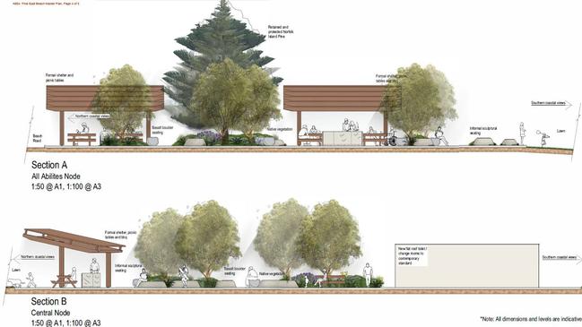 Port Fairy East Beach Masterplan concept designs published in 2019 by Moyne Shire Council, featuring new toilet, recreation, barbecue and seating facilities for east beach upgrade