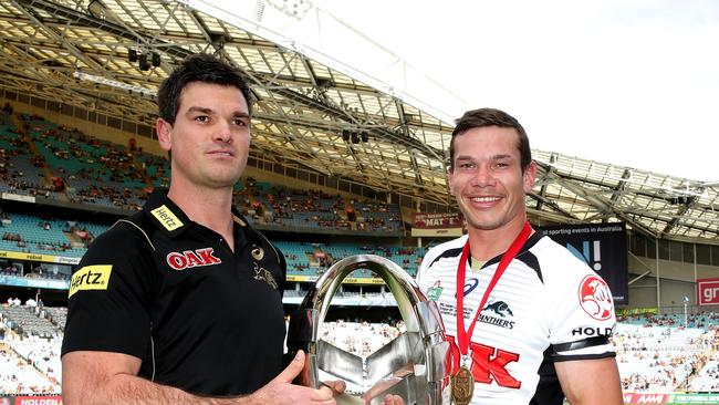 Cameron Ciraldo and Brent Naden celebrate after winning the 2015 Holden Cup grand final. Picture: Gregg Porteous