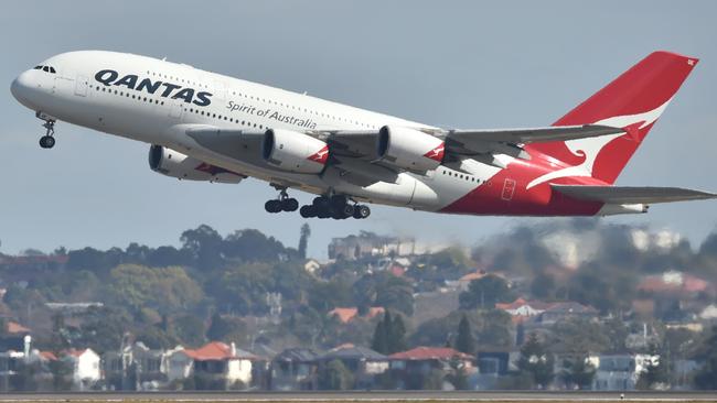 A Qantas Airbus A380 takes off from Sydney. 