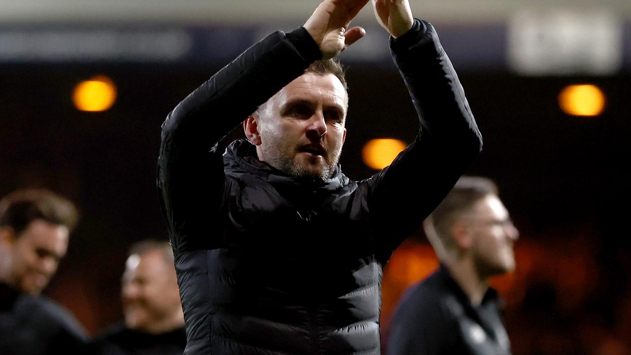 LUTON, ENGLAND - MAY 13: Manager of Luton Town, Nathan Jones thanks the fans as he walks off the pitch after the Sky Bet Championship Play-off Semi Final 1st Leg match between Luton Town and Huddersfield Town at Kenilworth Road on May 13, 2022 in Luton, England. (Photo by Ryan Pierse/Getty Images)