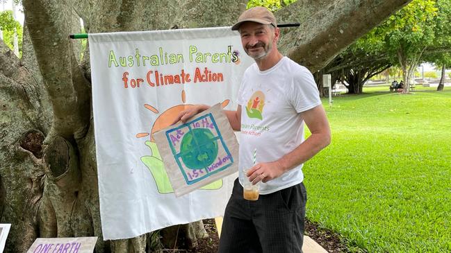 John Shute of Australian Parents for Climate Action at the 'Schools Strike for Climate' rally in Cairns. Picture: Yashee Sharma