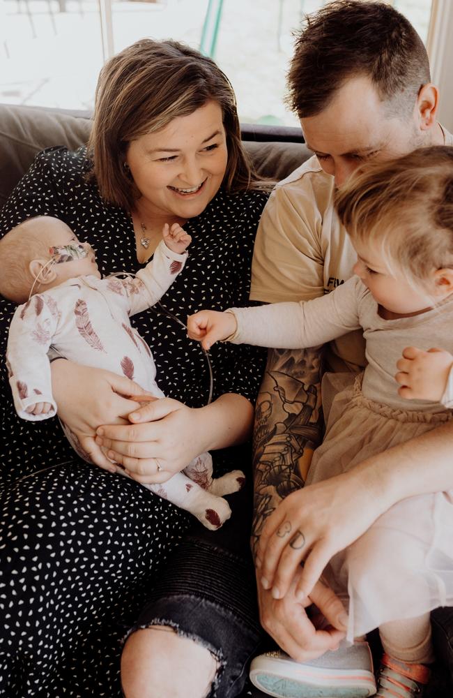 Baby Evy with big sister Elsie and parents Danni and Dave. Picture: Alexandra O'Neill Photography