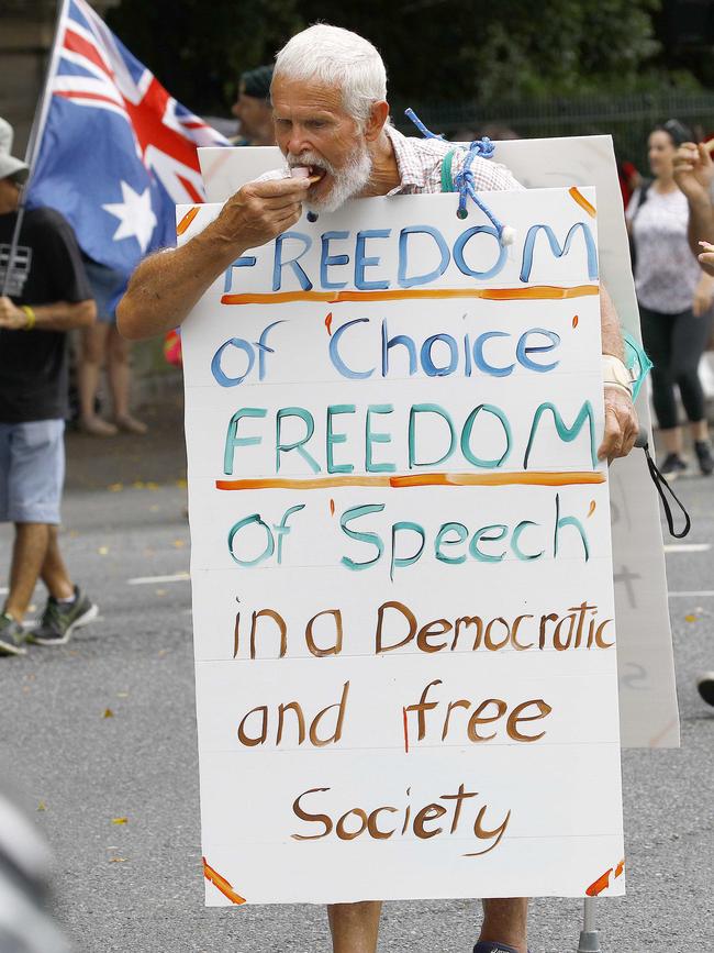 Protesters gathered outside the Queensland Parliament building in Brisbane. Picture: NCA NewsWire/Tertius Pickard