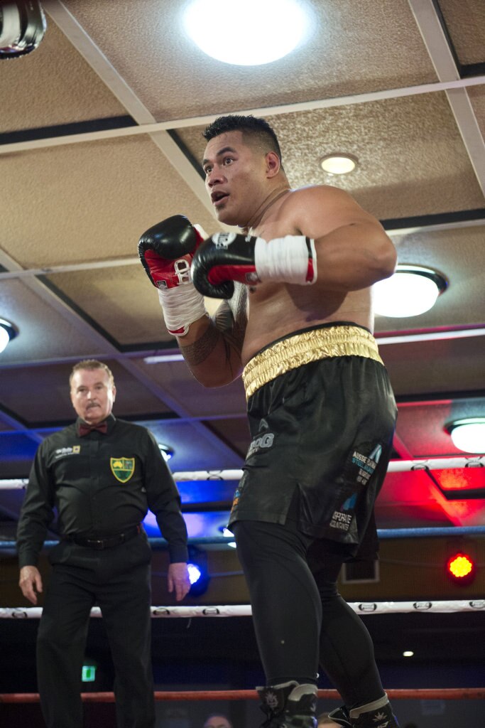 Herman Ene-Purcell fights Justin Whitehead in an Australian heavyweight title eliminator at Smithy and TGW Bring The Big Fights 14 at Rumours International, Saturday, October 22, 2016. Picture: Kevin Farmer