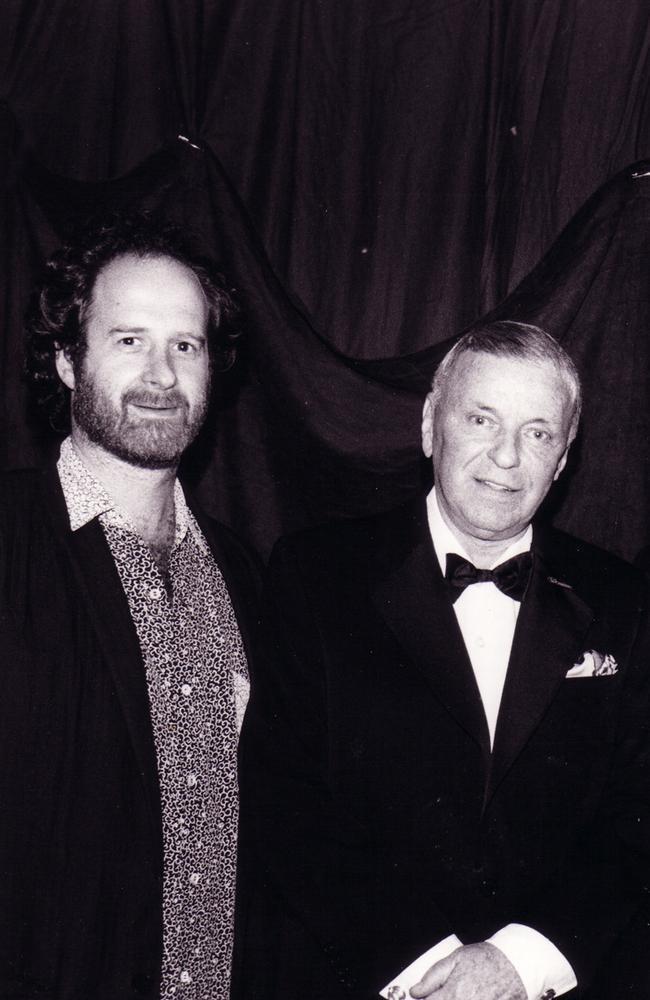 Michael Gudinski with Frank Sinatra during the legendary Australian tour. Picture: Supplied.