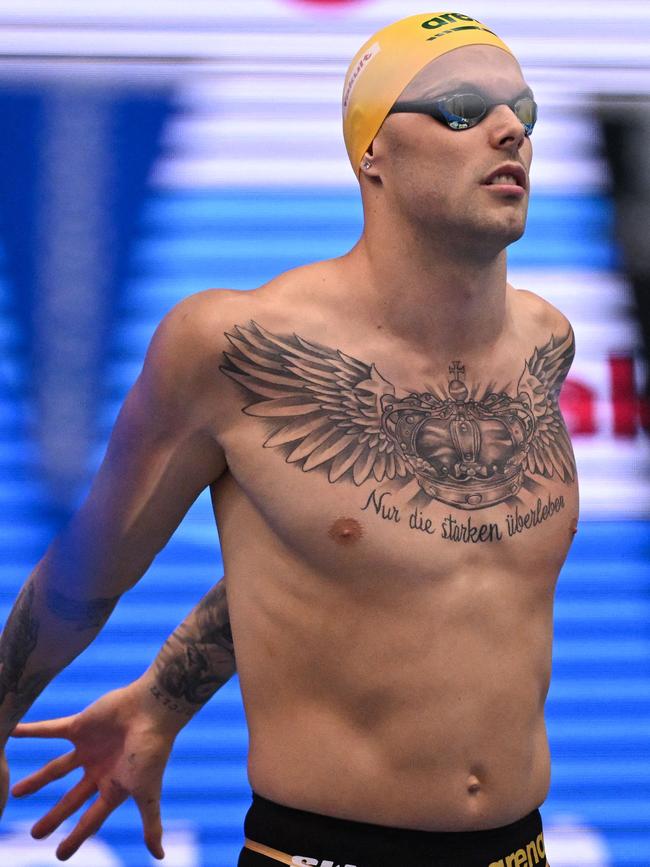 Swimming superstar Kyle Chalmers has set the bar high, pictured here at the World Aquatics Championships in Fukuoka in July. Picture: Manan Vatsyayana / AFP