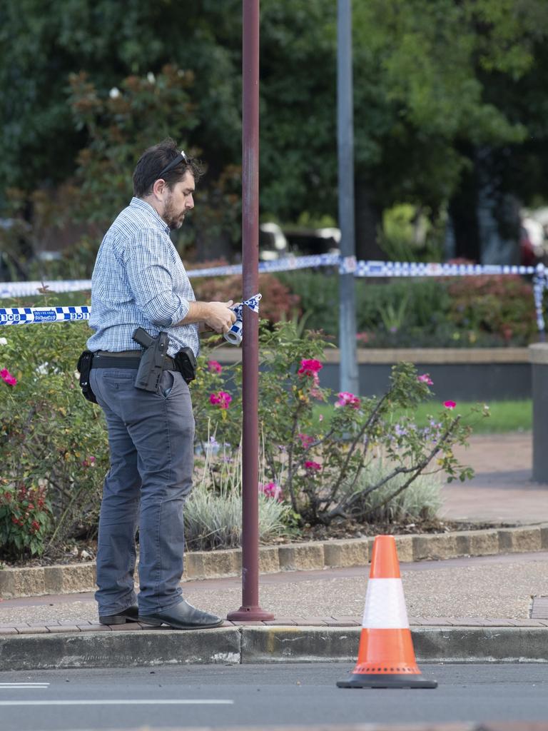 Police locked down part of the Toowoomba CBD after the assault. Picture: Nev Madsen.