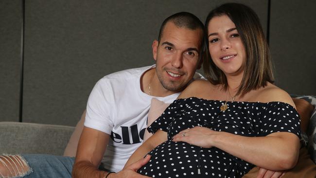 Susan Blanas and husband George await the birth of their daughter this month, after her successful brain surgery at Royal Melbourne Hospital. Picture: Andrew Tauber