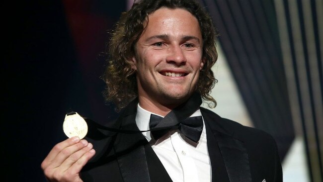 Nicho Hynes shows off his Dally M Medal last year.