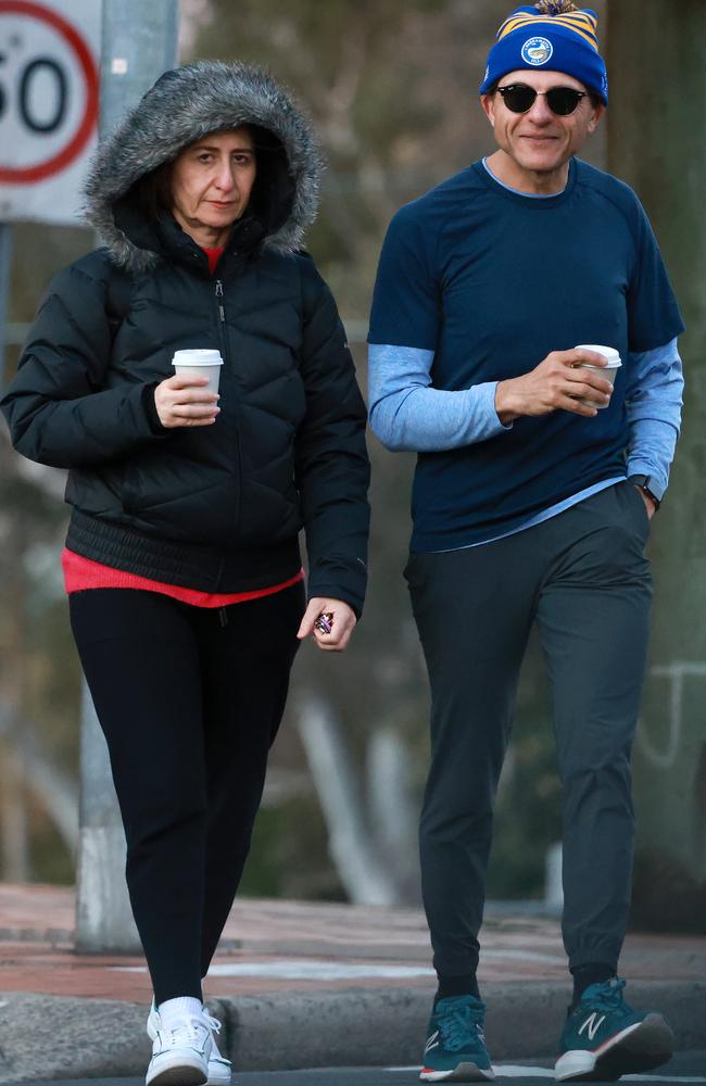 Gladys Berejiklian and boyfriend Arthur Moses head out on a coffee run in Sydney. Pictures: Matrix