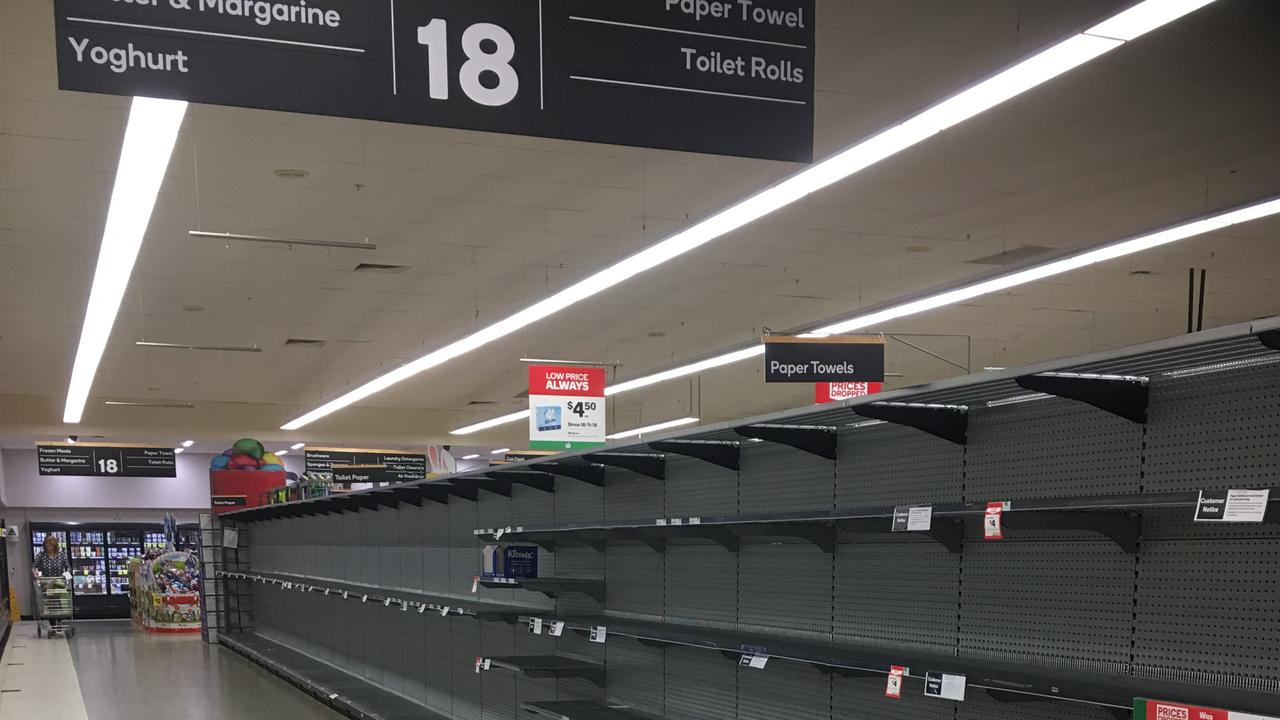 Supermarkets are desperate for these scenes, from earlier this year, not to return again. Picture: Dale Fletcher