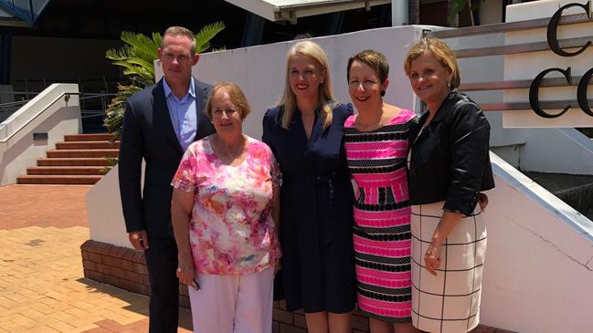 Fighting to help women flee domestic violence, Maybanke Association president Rosemary Skelly (second from left) receives funding news from Minister for Housing and Public Works Mick de Brenni, Qld MP (Redlands) Kim Richards, Minister for the Prevention of Domestic and Family Violence Di Farmer and Redland City Mayor Karen Williams. Photo: Paula Shearer.