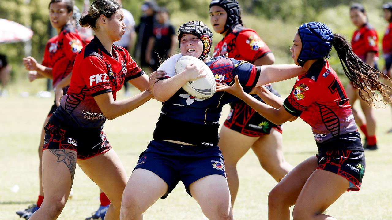 Cheyanne Burling from Philippines. 16 Girls Tonga v Philippines. Harmony Nines Rugby League. Picture: John Appleyard