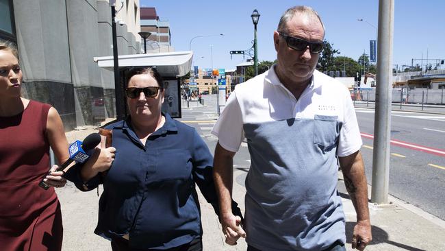 James Waugh’s mother Karina Anderson and her husband Matt Anderson leave Roma Street Magistrate Court following the alleged incident on November 28, 2020. Picture: Attila Csaszar