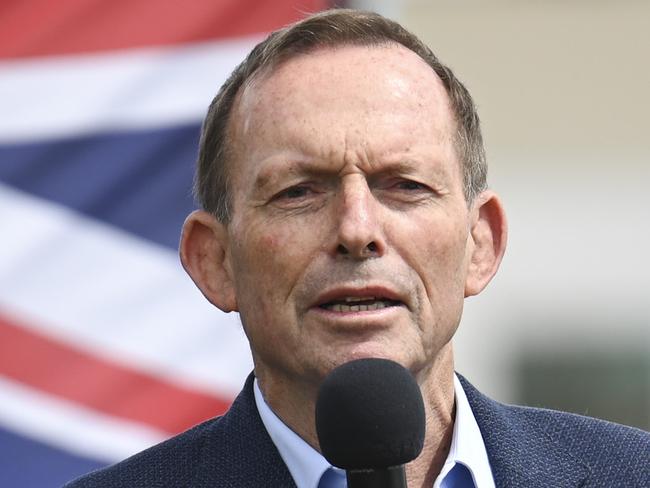 CANBERRA, Australia - NewsWire Photos - October 7, 2024: Former Prime Minister, the Hon Tony Abbott, along with thousands of attendees gather at Parliament House in Canberra taking an historic stand against antisemitism and to stand in support of Israel.  Picture: NewsWire / Martin Ollman