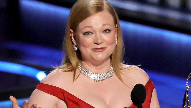 LOS ANGELES, CALIFORNIA - JANUARY 15: Sarah Snook accepts the Outstanding Lead Actress in a Drama Series award for âSuccessionâ onstage during the 75th Primetime Emmy Awards at Peacock Theater on January 15, 2024 in Los Angeles, California.   Kevin Winter/Getty Images/AFP (Photo by KEVIN WINTER / GETTY IMAGES NORTH AMERICA / Getty Images via AFP)