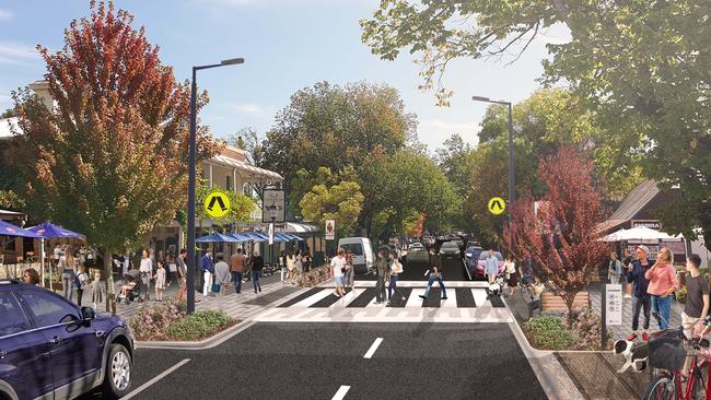 An artist impression of a new pedestrian crossing set to be part of the Hahndorf Township Improvement and Access Upgrade Project.