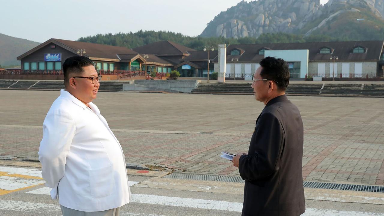 Mr Kim was unhappy with the state of South Korean-owned buildings in the Mount Kumgang resort area and ordered them to be demolished, according to state media. Picture: STR/KCNA via KNS/AFP