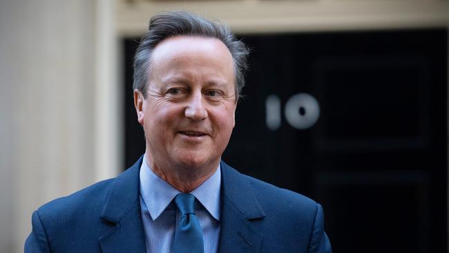 LONDON, ENGLAND - NOVEMBER 13: Britain's former Prime Minister, David Cameron, leaves 10, Downing Street after being appointed Foreign Secretary in a Cabinet reshuffle on November 13, 2023 in London, England. Rishi Sunak came under pressure last week to sack Suella Braverman after she wrote an article criticising the Met Police over Pro-Palestinian Marches which was not signed off by Downing Street. At the weekend, several far-right protestors were arrested after confrontations at the Cenotaph during the Armistice Day service.  (Photo by Carl Court/Getty Images)