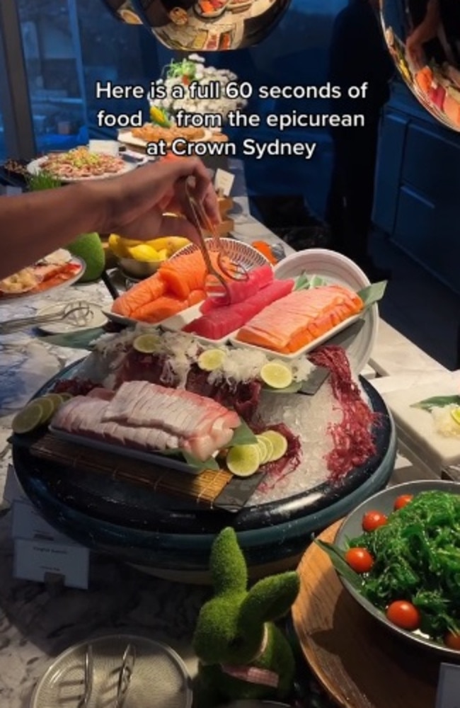 Aussies and tourists alike are losing it over Crown Sydney’s seafood buffet, bombarding TikTok with clips of their experience. Picture: TikTok/luisawilh