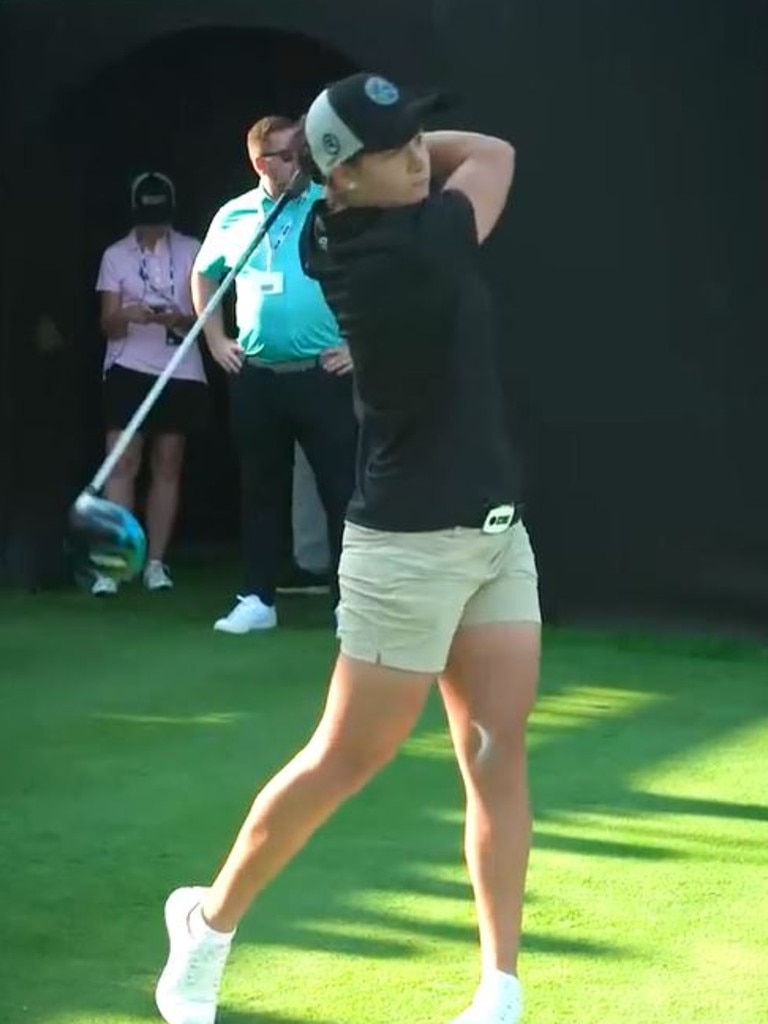 Barty tees off on the first hole. Photo: Instagram.