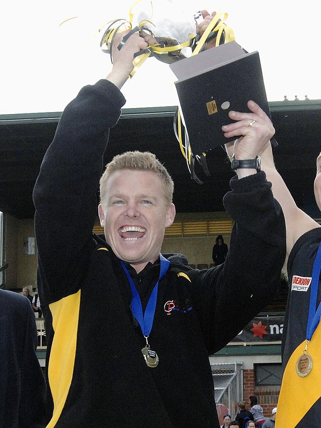 Phil Plunkett celebrates Heidelberg’s 2007 premiership. Picture: Mark Frecker