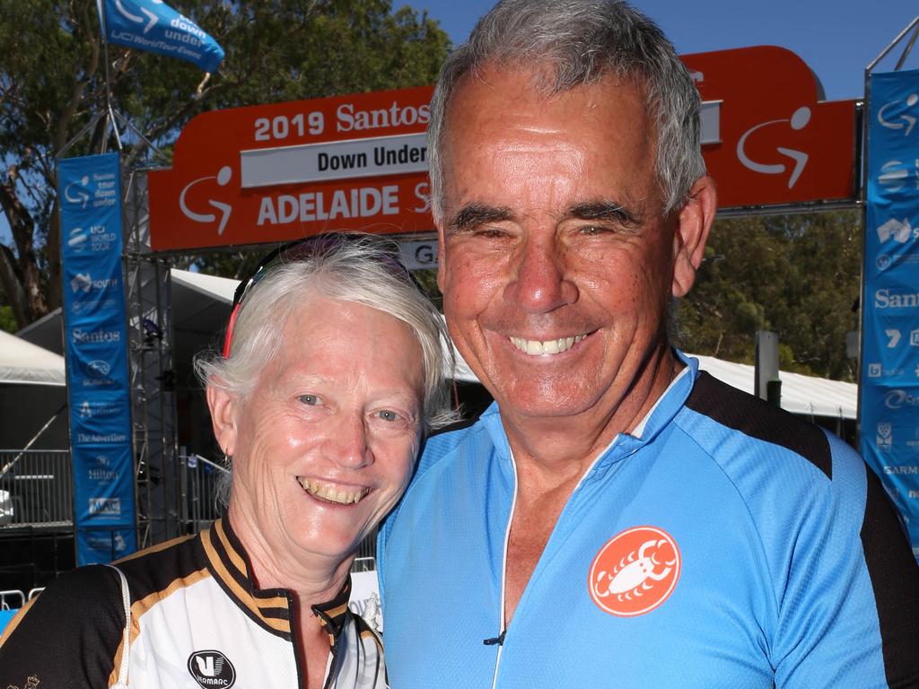 Kerry Kent and Robert Kent at the Santos TDU, Stage 4 Adelaide Street Circuit, on Sunday, January 13. Picture: AAP/Emma Brasier