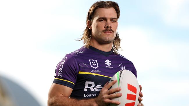 SYDNEY, AUSTRALIA - SEPTEMBER 09: Ryan Papenhuyzen of the Melbourne Storm poses during the 2024 NRL Telstra Premiership Finals Series Launch at Hickson Reserve on September 09, 2024 in Sydney, Australia. (Photo by Mark Metcalfe/Getty Images)