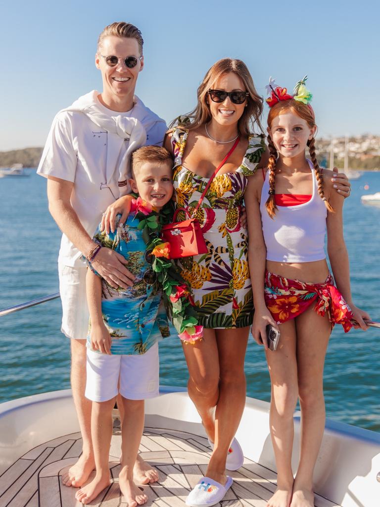 Hunter with dad Oliver, mum Roxy Jacenko, and sister Pixie. Picture: Jessica McDonald