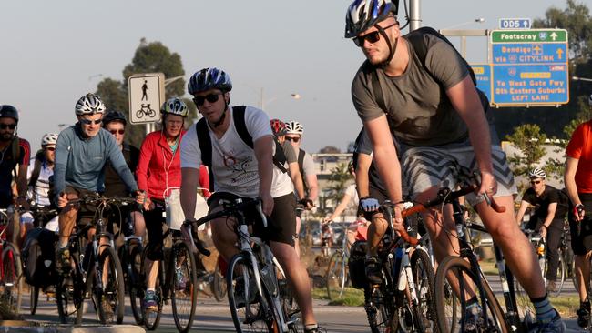 Speeds across the city would be slashed to 30km/h and cyclists would be allowed on footpaths under a plan to get more people onto bikes. Picture: Mark Wilson