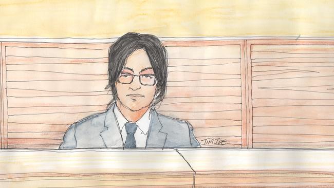 Wei Li in the Supreme Court during his trial for his mother’s murder. Illustration: Tim Ide