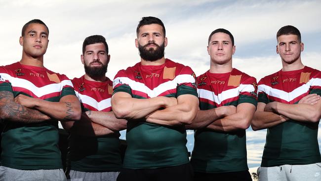 Lebanese rugby league players Michael Lichaa, Abbas Miski, Josh Mansour, Mitch Moses and Adam Doueihi are fighting against their governing body. Picture: Brett Costello