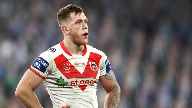 SYDNEY, AUSTRALIA - JUNE 26: Cameron McInnes of the Dragons looks dejected during the round seven NRL match between the Sydney Roosters and the St George Illawarra Dragons at Bankwest Stadium on June 26, 2020 in Sydney, Australia. (Photo by Cameron Spencer/Getty Images)